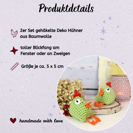 Gehäkelte Hühner – Osterdeko zum Aufhängen 2er Set