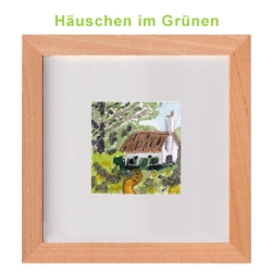 Aquarell Häuschen im Grünen Original Miniatur Rahmen 15 x 15 cm