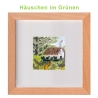 Aquarell Häuschen im Grünen Original Miniatur Rahmen 15 x 15 cm