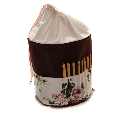 Projekttasche Handarbeitskorb Bobbeltasche Blumen Stricken