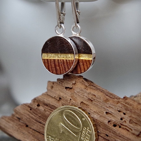 Ohrhänger Holz – Pitchpine, Eiche & Blattgold