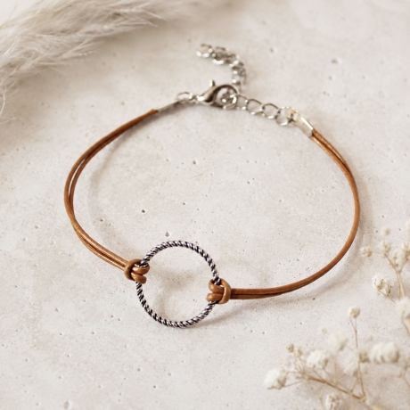 Lederarmband mit Ring Silver Circle - Schmuck aus Leder