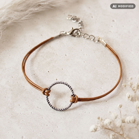 Lederarmband mit Ring Silver Circle - Schmuck aus Leder
