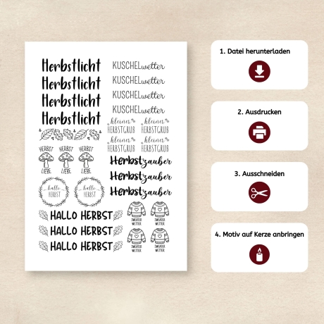 Kerzentattoo Vorlage – Herbstmotive als PDF zum Ausdrucken