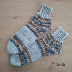 Stricksocken Gr. 43 handgestrickt Sneakersocken Schurwolle 