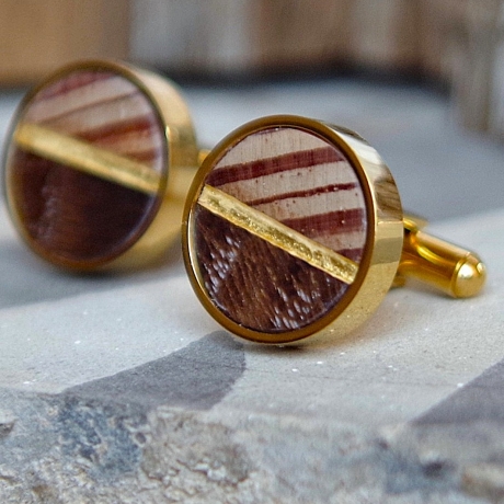 Manschettenknöpfe Holz – Eiche & Pitch Pine mit Gold