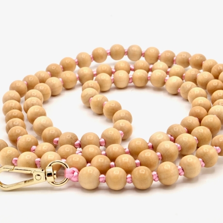 Handykette/ Holzperlenkette mit Karabinern Natur/Rosa