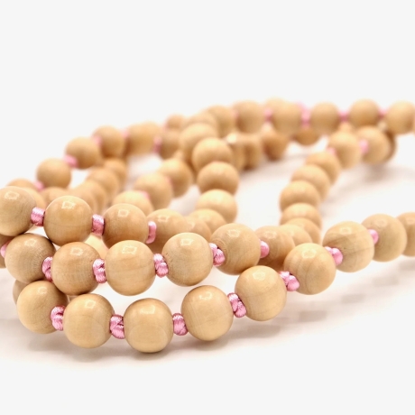Handykette/ Holzperlenkette mit Karabinern Natur/Rosa