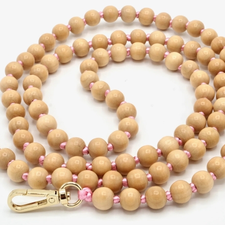 Handykette/ Holzperlenkette mit Karabinern Natur/Rosa