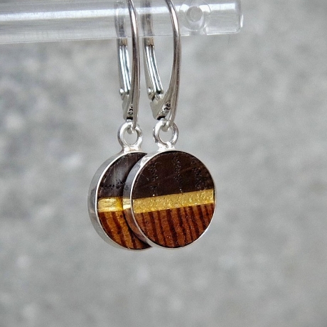 Ohrhänger Holz – Pitchpine, Eiche & Blattgold