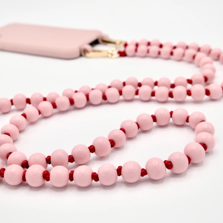 Handykette/ Holzperlenkette mit Karabinern Rosa/Rot