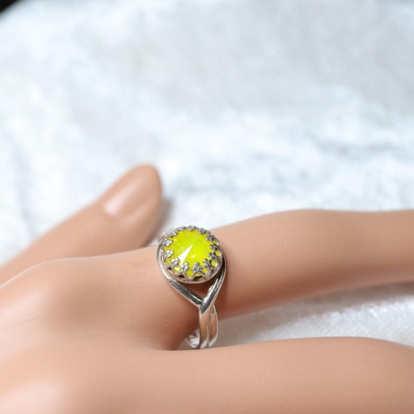 925er Ring mit Swarovski® Rivoli 8mm yellow opal