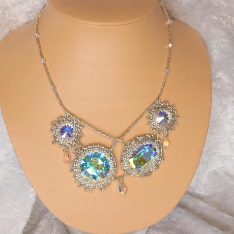 925er Peyote Collier mit Swarovski® Elementen crystal AB