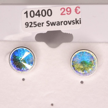 925er Ohrstecker mit Swarovski® Rivoli crystal AB 10mm