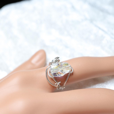 925er Ring gedrahtet mit Swarovski® Scarabaeus crystal AB