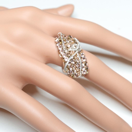 925er Ring mit Swarovski® Mesh crystal rose gold 2xAB, gedrahtet