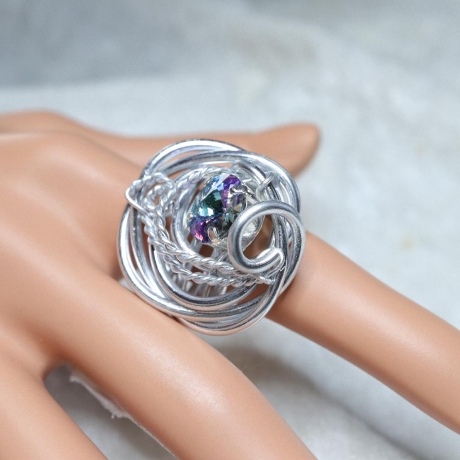 Ring gedrahtet mit Swarovski® Rivoli crystal vitrail light