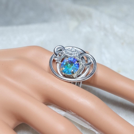 Ring gedrahtet elox Alu mit Swarovski® Rivoli crystal AB 10mm