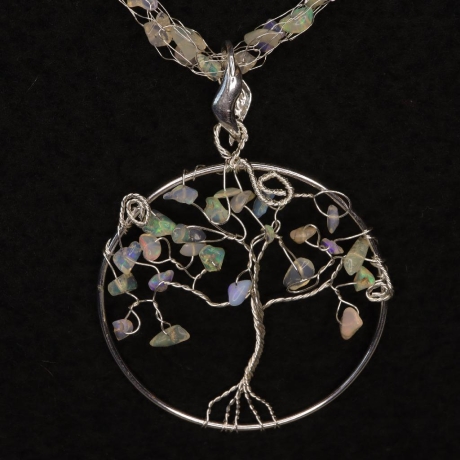 925er Anhänger Lebensbaum mit wunderschönen Welo Opalen gedrahtet