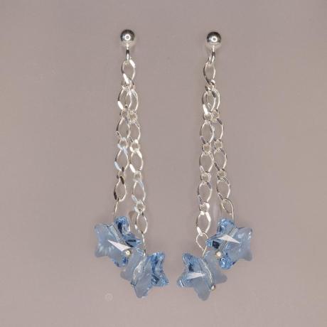 925er Ohrstecker Kettchen und Swarovski® Stern Perlen aquamarine