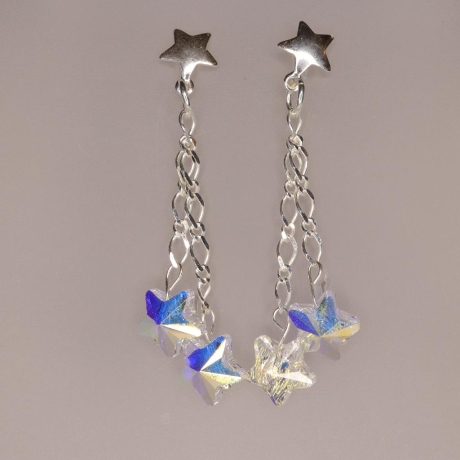 925er Ohrstecker Kettchen und Swarovski® Stern Perlen crystal AB