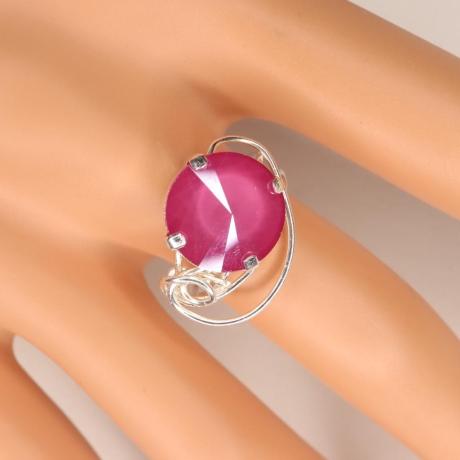 Silberring gedrahtet m. Swarovski® Rivoli 12mm crystal peony pink