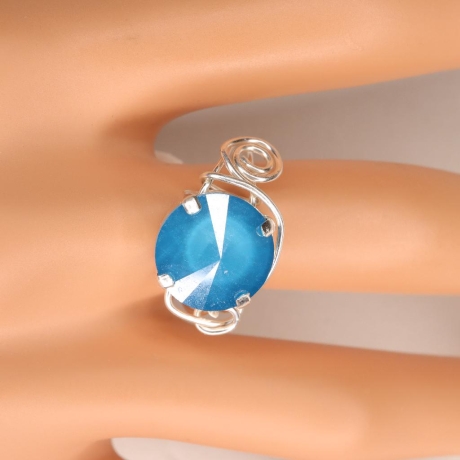 Silberring gedrahtet m. Swarovski® Rivoli 12mm crystal azure blue