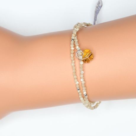 925er Armband 2reihig Perlmutt facettiert und Swarovski® Blume