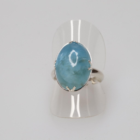 925er Ring mit Aquamarin Cabochon oval, 18x13 mm