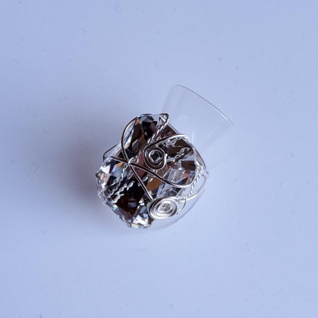 935er Ring gedrahtet mit Swarovski® Rechteck 27mm crystal foiled