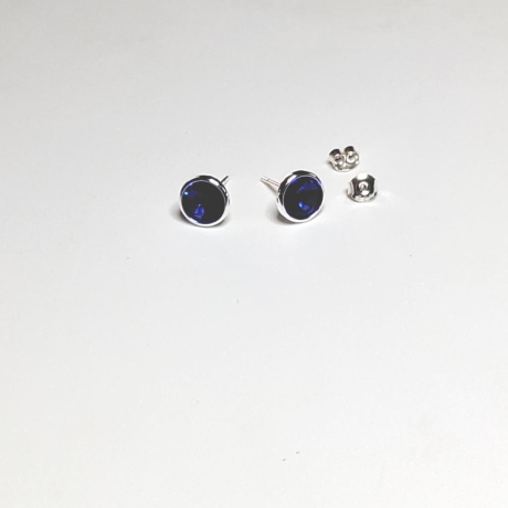 925er Ohrstecker gefasst mit Swarovski® Rivoli 8mm majestic blue