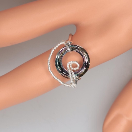 935er Ring gedrahtet mit Swarovski® Cosmic Ring vitrail light