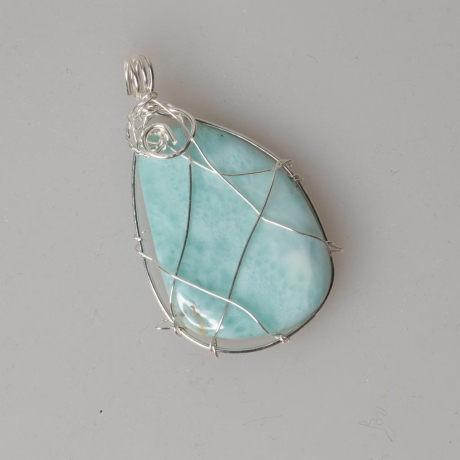 935er Anhänger gedrahtet mit Larimar Cabochon Tropfen