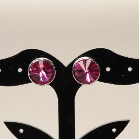 925er Ohrstecker gefasst mit Swarovski® Rivoli 10mm fuchsia