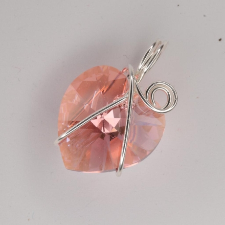 935er Anhänger gedrahtet mit Swarovski® Herz 18mm rose peach shim