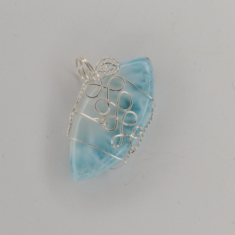 935er Anhänger mit Larimar Navette gedrahtet