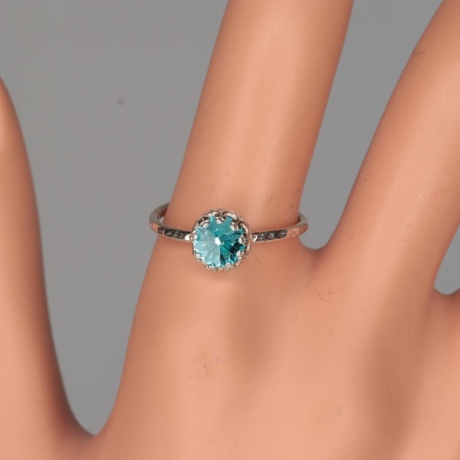 925er Ring mit Swarovski® Rivoli 6mm light turquoise