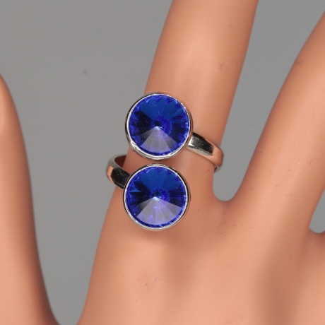 925er Ring mit 2 Swarovski® Rivolis 10mm majestic blue gefasst
