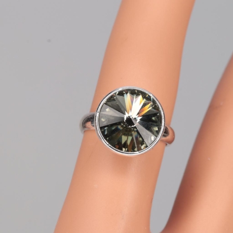 925er Ring gefasst mit Swarovski® Rivoli black diamond 12mm