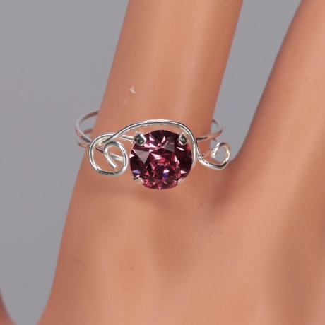 925er Ring mit Swarovski® Xirius rose, 8mm, gedrahtet