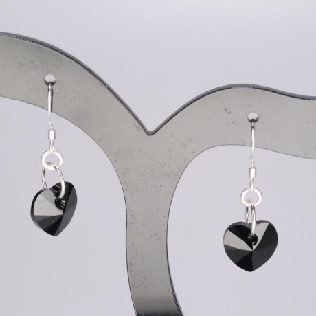 925er Ohrringe mit Swarovski® Herzen, 10mm, jet