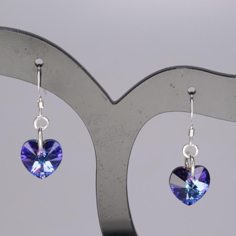 925er Ohrringe mit Swarovski® Herzen, 10mm, crystal heliotrope