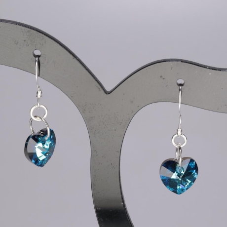 925er Ohrringe mit Swarovski® Herzen, 10mm, crystal bermuda blue