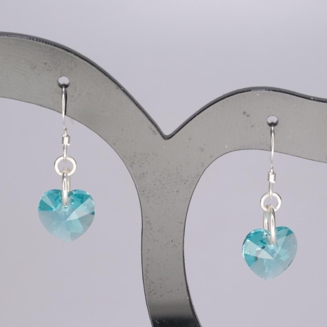 925er Ohrringe mit Swarovski® Herzen, 10mm, aquamarine