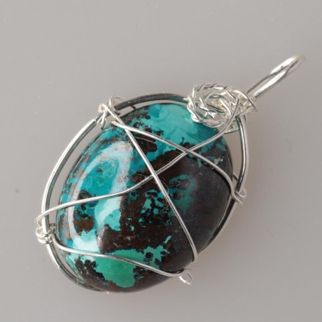 935er Anhänger mit Chrysokoll Cabochon oval gedrahtet