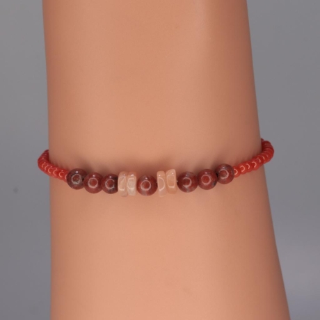 925er Armband mit Edelstein-Mix (Koralle und Sonnenstein)