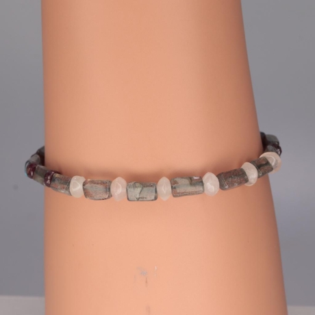 925er Armband mit Edelstein-Mix (Labradorit, Rosenquarz, Rubin)