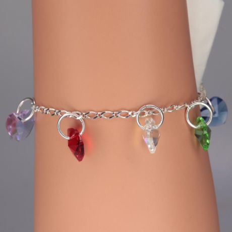 925er Gliederarmband mit 6 Swarovski® Herzen als Charm