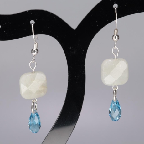 925er Ohrringe mit facettiertem Aquamarin Quadrat und facettierte