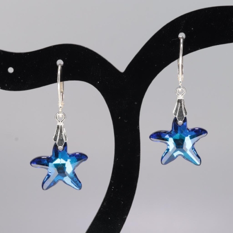 925er Ohrringe mit Swarovski® Seestern 16mm crystal bermuda blue